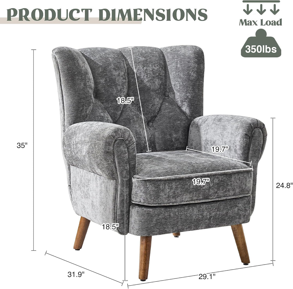 Wingback Accent Chairs , Mid-Century Modern Living Room Chairs, Wingback Reading Chair, Chenille Tufted Upholstered