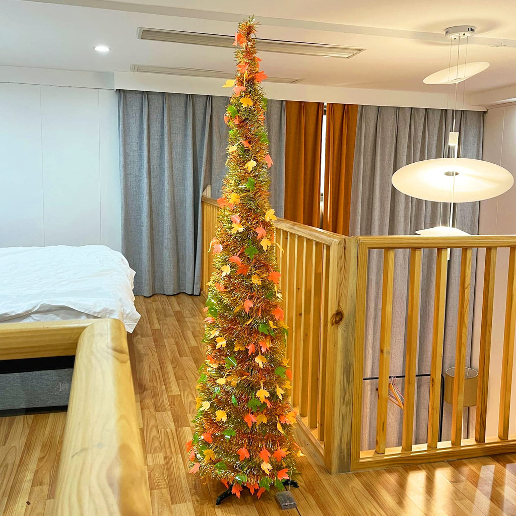 5FT Pop Up Tinsel Tree Artificial Maple Tree Fall Decor Yellow