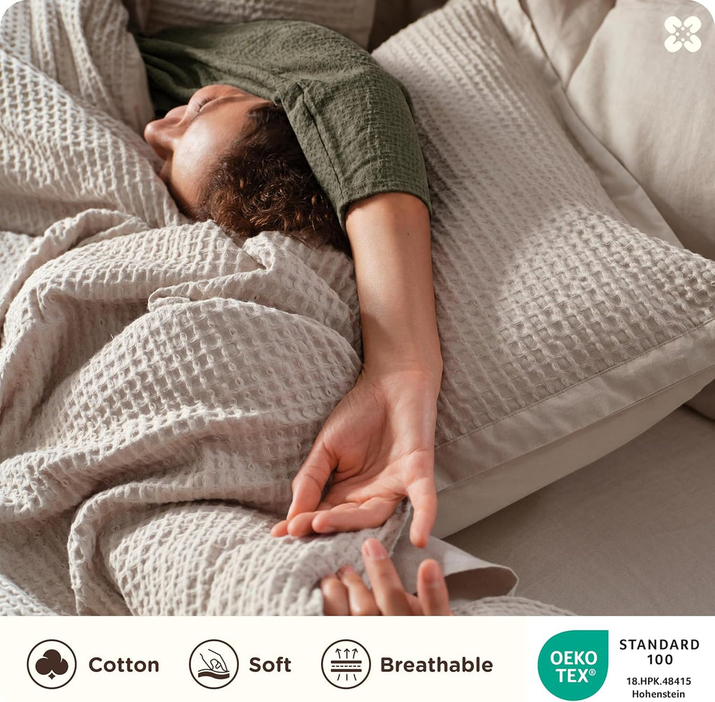 Cotton Duvet Cover - 100% Cotton Waffle Weave Linen Color Duvet Cover, PureWoven Breathable Bedding Set