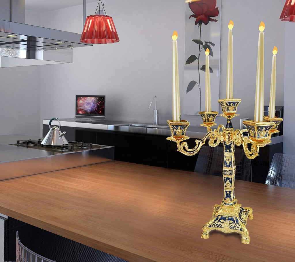Metal Candelabra 17" Height, Candle Holder with 5 Arms,Antique Bronze Furnish Candle Holder, Centerpiece,Wedding