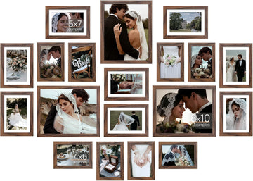 Picture Frames set of 19, Including 8x10, 5x7, 4x6 Brown Frame | Multi Picture Frames Collage Wall Decor, Gallery