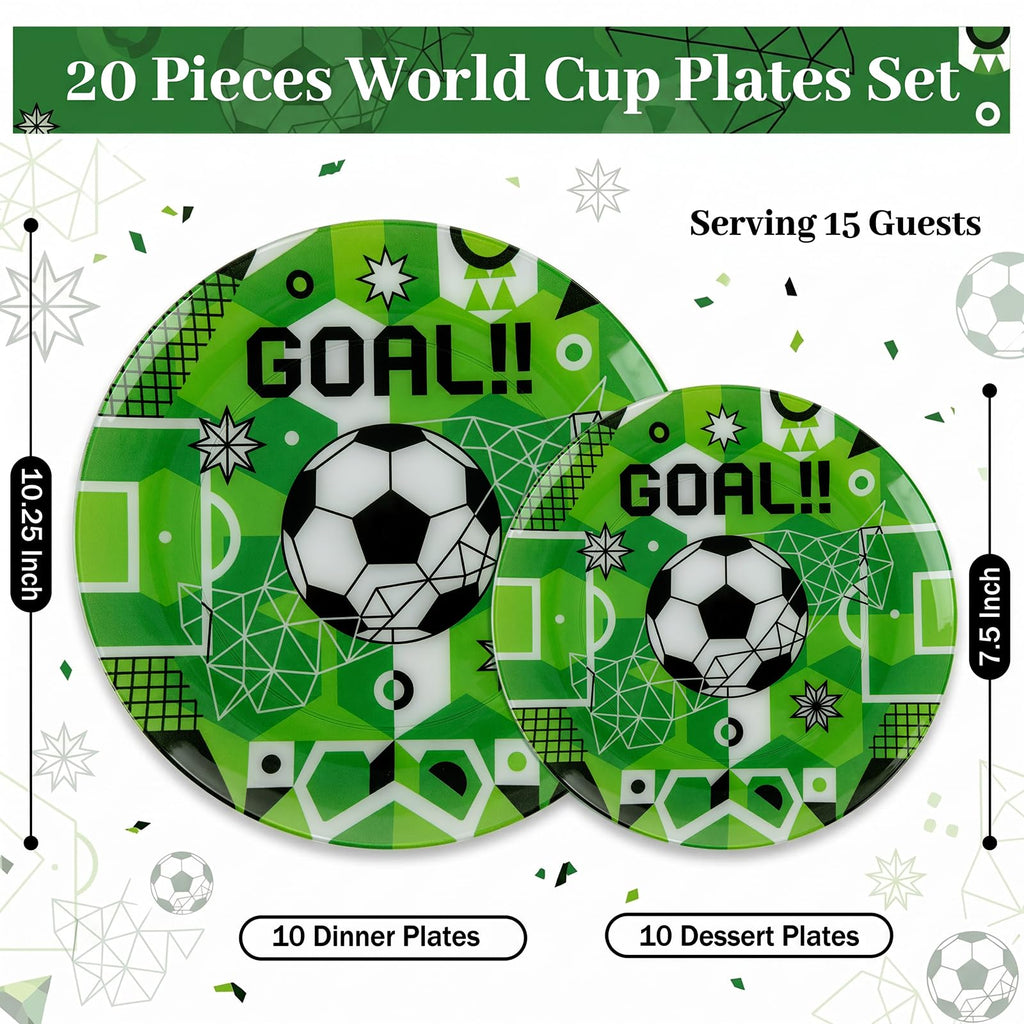 20 Green Plastic Soccer Plates, Disposable Plates for Soccer Party