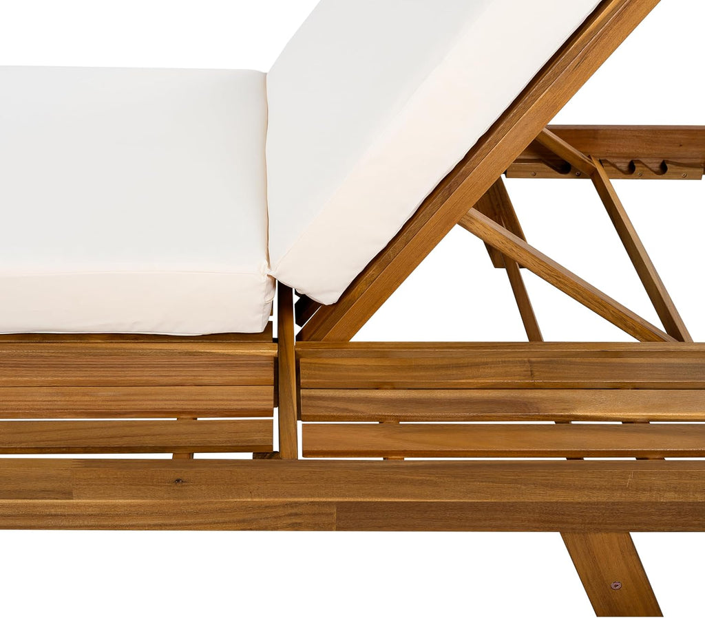 Acacia Wood Chaise Lounge Chair Outdoor Set of 4, Adjustable Backrest Sun Lounger Recliner, Patio Outdoor