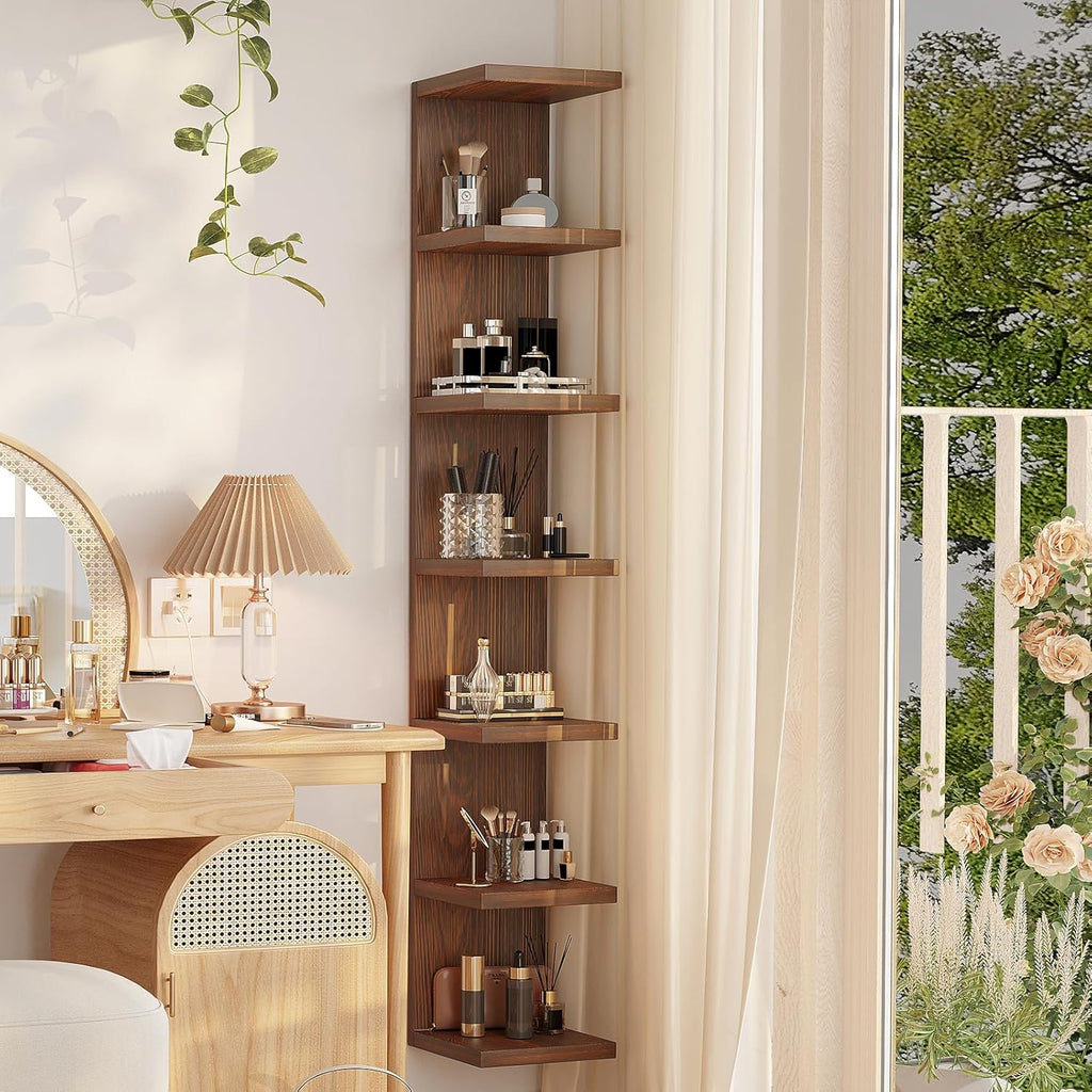 Wood Wall Shelf Units,7 Tier Lack Floating Shelves,Rustic Bookshelf