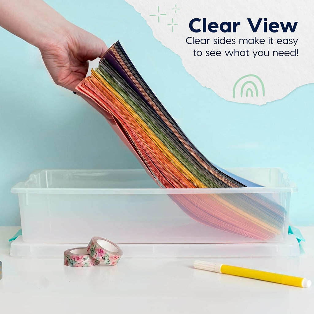 USA Storage Bins with Lids |Made in USA| 6 Qt - (4-Pack) - Clear | Sensory Craft Organizers, Plastic Clip Box Totes