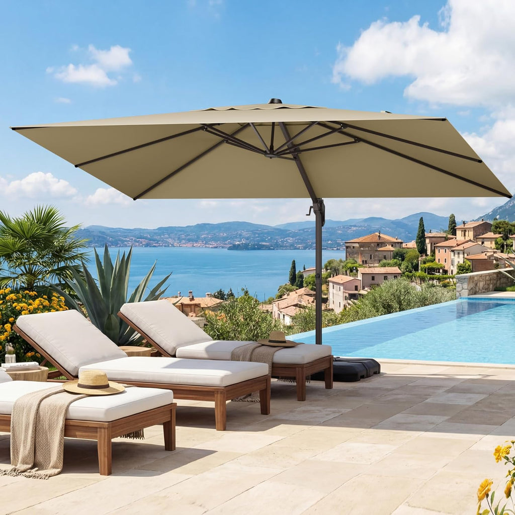 9x12 FT Patio Cantilever Umbrella, Outdoor Offset Large Rectangular Heavy Duty Umbrellas with 360° Rotation for Pool