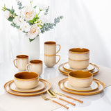 Ceramic Dinnerware Sets for 4,12-Piece Plates and Bowls,Handmade Reactive Glaze Dishes Set,Chip Resistant and Scratch