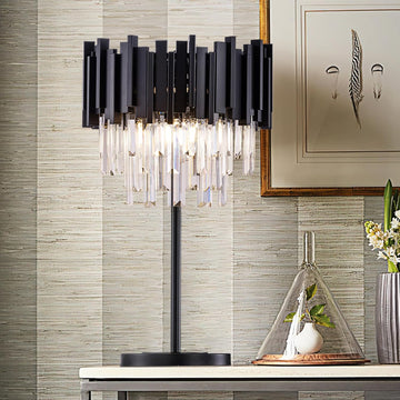 Black Crystal Table Lamp,3 Lights Table Lamps,Black Bedside Nightstand Lamps,Small Decorative Desk L