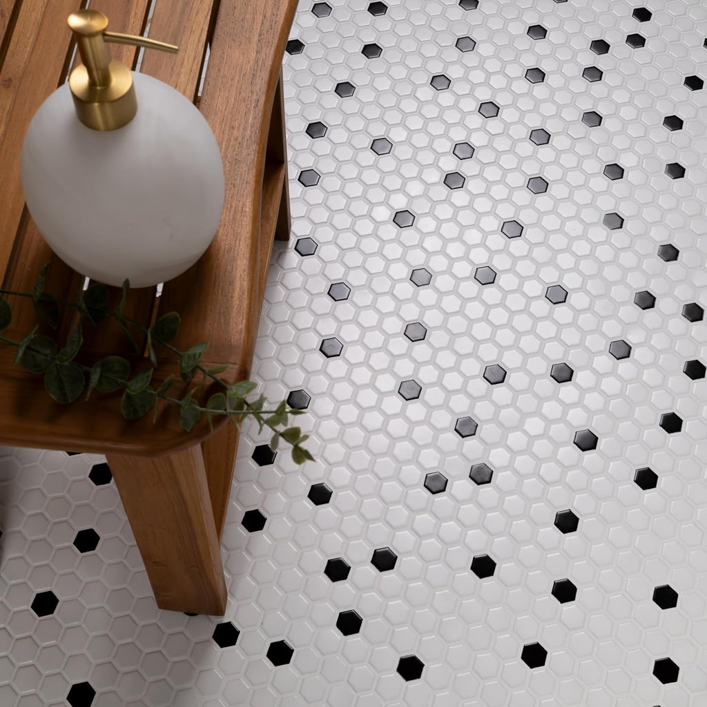 MSI Black White Hexagon 10x12in Matte Porcelain Mosaic Tile Flooring - Set of 15