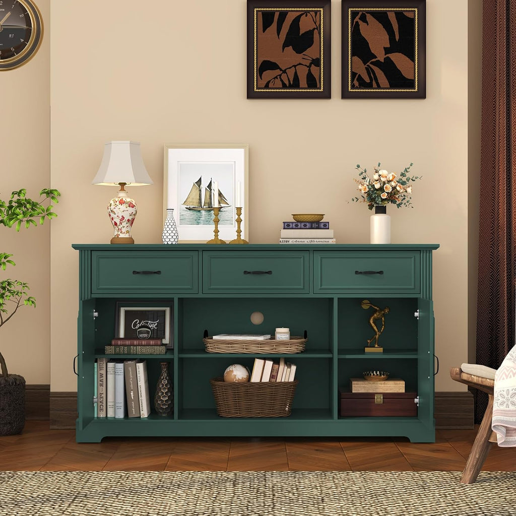 TV Stand with 3 Drawers for TV up to 65'', Wood Mid Century Television Cabinet with Adjustable Shelves, Entertainment