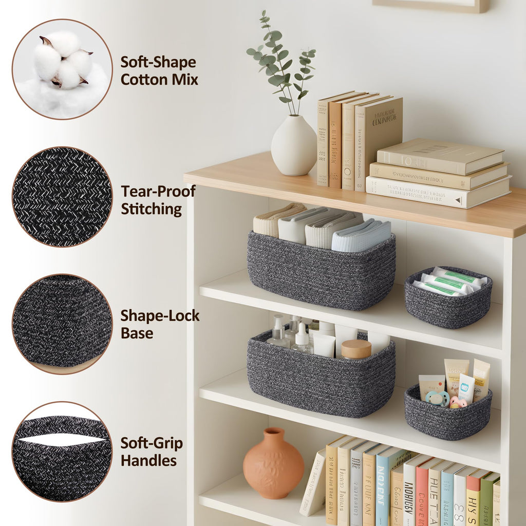 5-Pack Small Woven Rope Storage Baskets, 2 Sizes Organizer Bins
