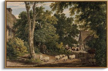 Framed Canvas Wall Art Vintage Decor, Room Decor Classical Countryside Landscape Farmhouse Painting, Large Prints