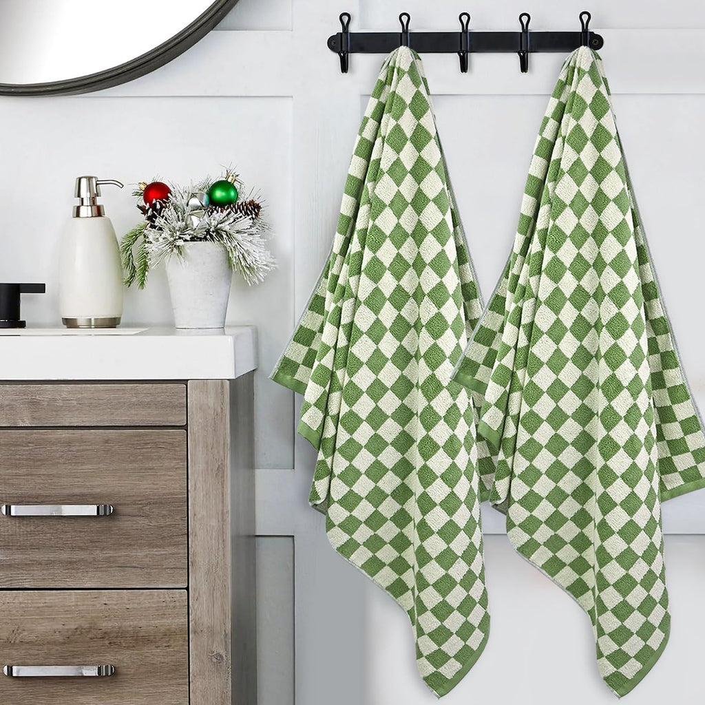 Bath Towels Set of 2 - Luxury Cotton Bathroom Shower Towels Body 55"x27.5" | Absorbent, Quick Dry, 520GSM, Green
