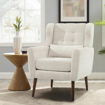 Modern Accent Chair Chenille Fabric Upholstered Tufted Side Wingback Chair,Mid Century Reading Armchair with Waist