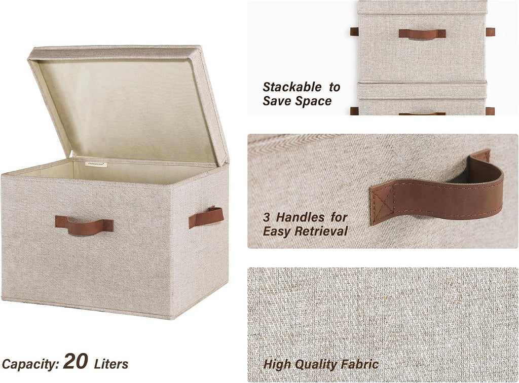 Fabric Storage Bins with Lids, Large Closet Storage Bins | Flip-Top Lid, 3 Handles, Collapsible, Stackable, for