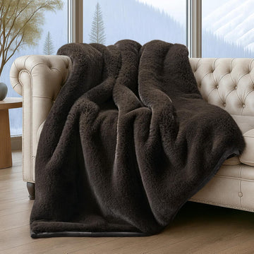 Faux Chinchilla Fur Throw Blanket, 50"x60", Espresso Mink | Luxury, Super Soft, 1220GSM, Fluffy Cozy Mink, Reversible