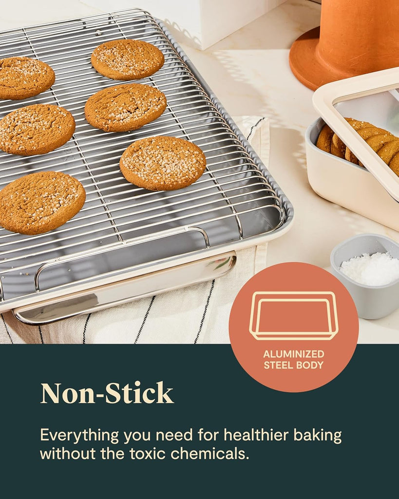 11-Piece Non-Stick Ceramic Bakeware Set | Sheets, Assorted Pans, Cooling Rack, Storage, Aluminized Steel Body