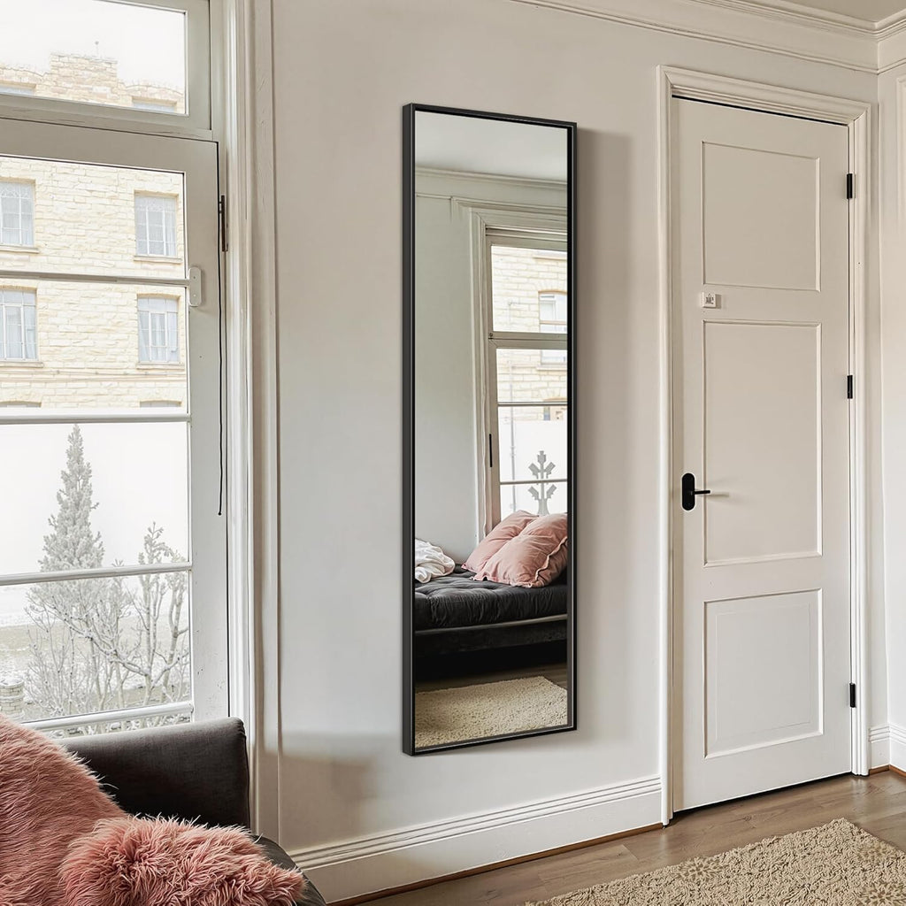 Full Length Floor Mirror 56"x15", Standing Mirror with Aluminum Frame, Large Body Mirror , Black
