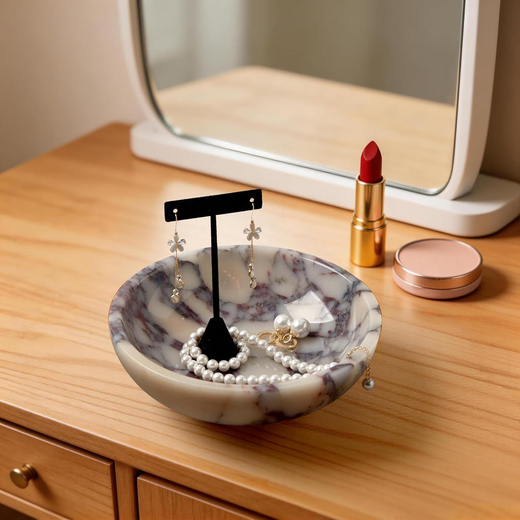 Luxury Natural Marble Decorative Bowl - Medium 7-Inch Calacatta Viola Marble for Coffee Table Centerpiece Holder
