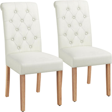 Dining Chairs Set of 2 Fabric Upholstered Dining Room Chairs with Button Tufted High Back and Solid Wood Legs