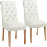 Dining Chairs Set of 2 Fabric Upholstered Dining Room Chairs with Button Tufted High Back and Solid Wood Legs for