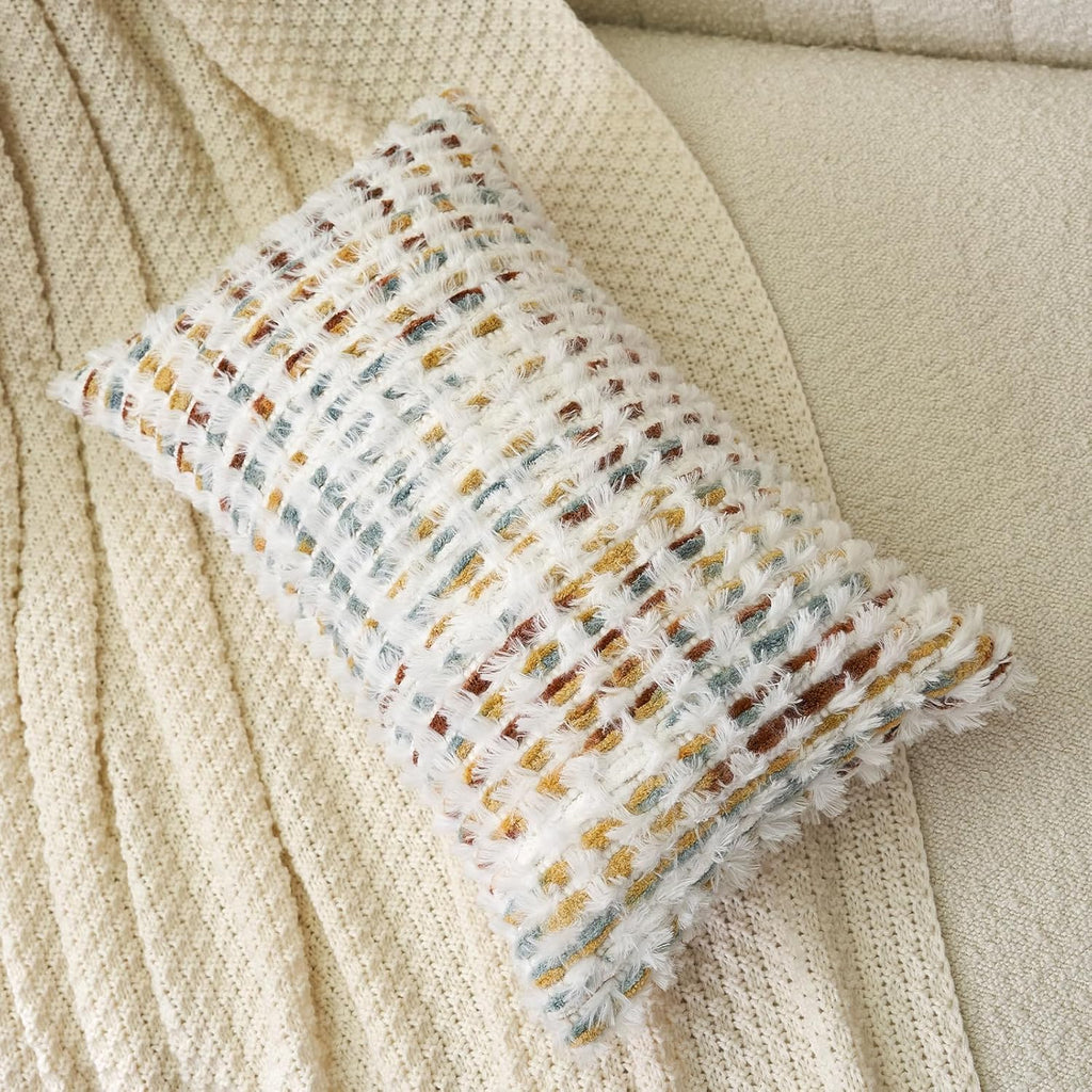 Boho Chenille Tufted Pillow Cover 12 x 20 Inch, Rectangle Decorative Lumbar Throw Pillow Cover Neutral Pillowcase