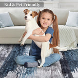 5x7 Washable Modern Abstract Area Rug, Low Pile Non-Slip Carpet for Living Room Bedroom Navy Grey