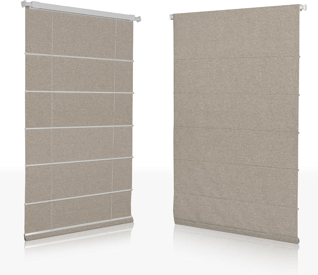 No Tool No Drill Blackout Roman Shades for Windows,Linen Roman Blinds,Room Darkening Shades, Pull Down Window Shades