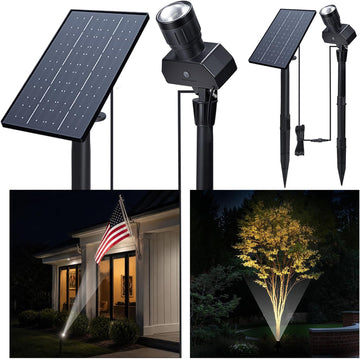 Spot Lights Outdoor, Adjustable Beam Focus Uplights for Trees, Waterproof Separate Panel Bright Spotlight, LED Warm