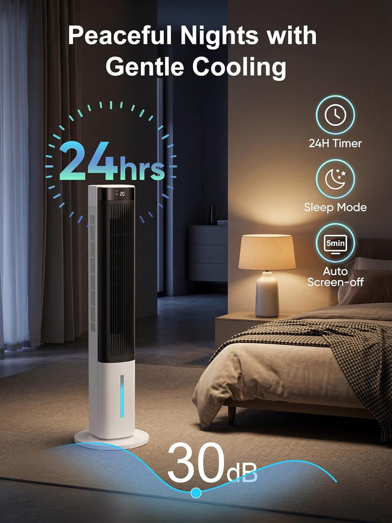 Evaporative Air Cooler, 40" Windowless Portable Air Conditioners with 24H Timer, Cooling Fans that Blow Cold Air