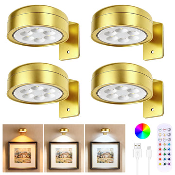 Picture Lights for Wall, Rechargeable Cordless Poster Lights, Gold