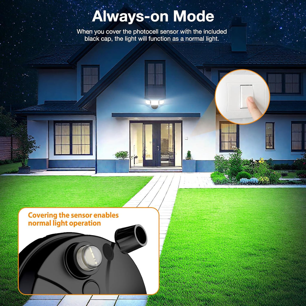 65W Dusk to Dawn Flood Lights Outdoor, 6500LM LED Outdoor Light, IP65 Waterproof, 6500K Daylight, 3 Adjustable Heads