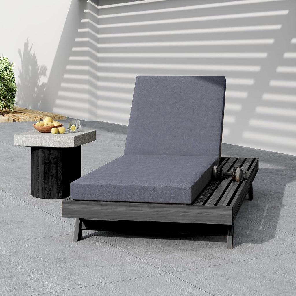 Acacia Wood Outdoor Lounge Chaise with Cushion, Adjustable Reclining Patio Chair, Sturdy Weather-Resistant Solid Wood