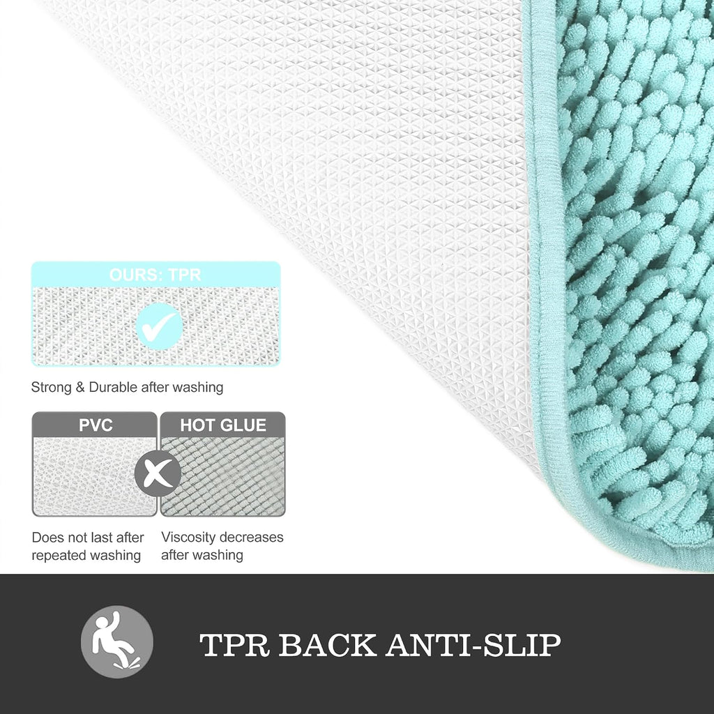 Aqua Bathroom Rug 30"x50",Thick Chenille Bath Mat,Absorbent and Washable Large Bath Rug Non-Slip, Extra Soft Rug
