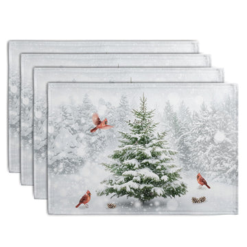 Winter Pine Tree Birds Placemats Set of 4 Christmas Table Place Mat