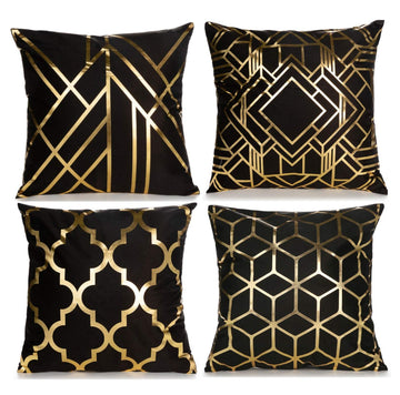 Set of 4 Velvet Throw Pillow Cover, Gold Geometric Cushion 18×18Inch