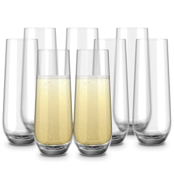 Stemless Champagne Flutes, for Mimosa & Prosecco, Set of 8, Clear