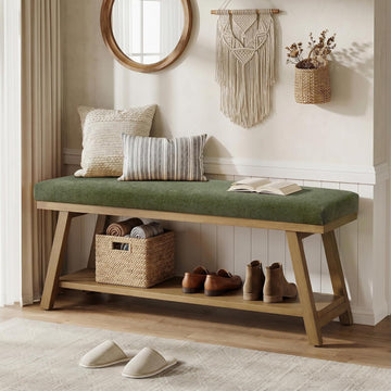 45" Entryway Bench Upholstered Storage Bench Shoe Rack Bench , Mudroom, Balcony, Sturdy Indoor Bench Seat Holds Up to