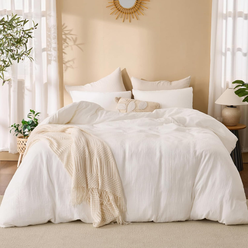 Off White Duvet Cover, 100% Sandwashed Cotton Soft Duvet Cover Set 3 Pieces with Zipper Clousre & Corner