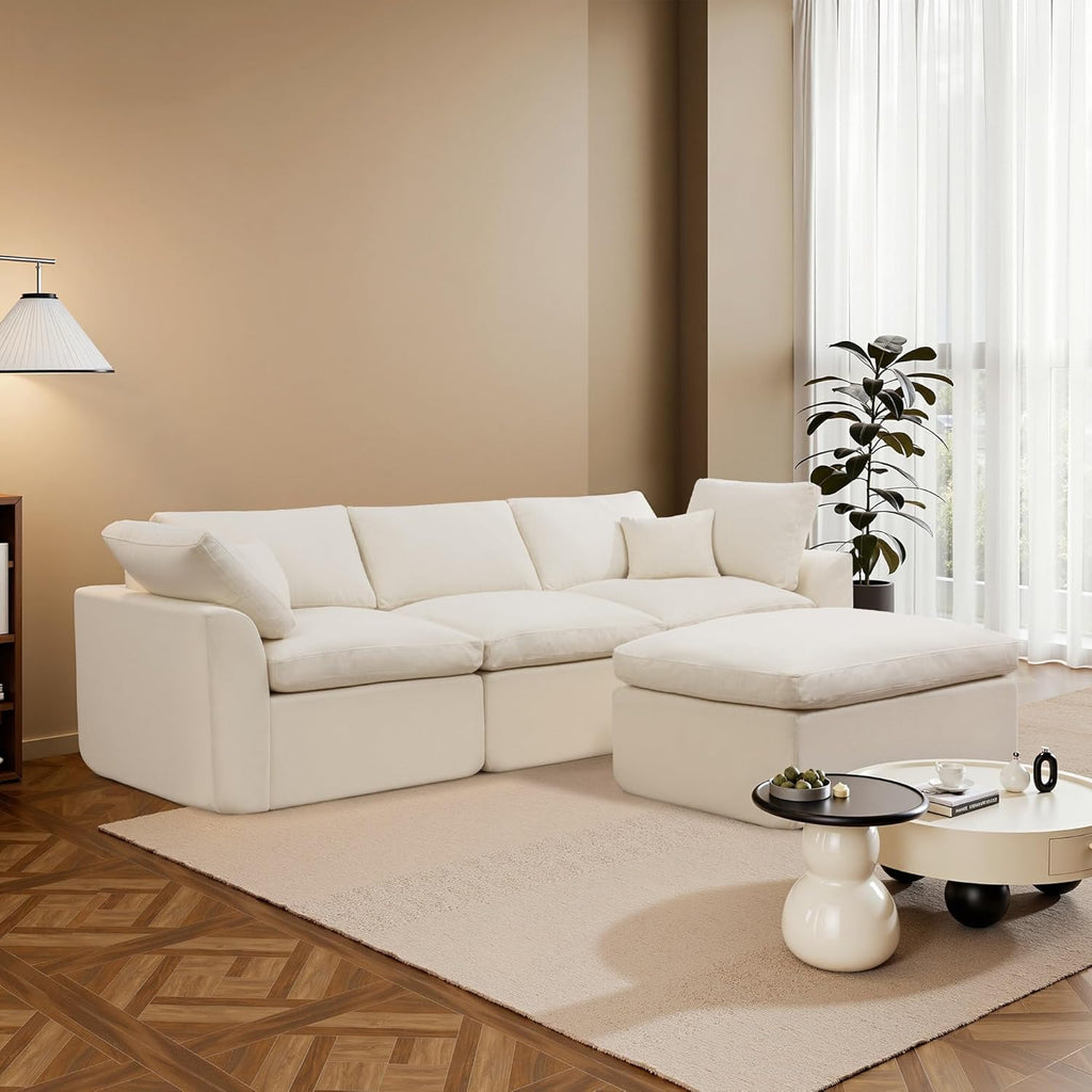 112" Cloud Sectional Couches , Modern Modular Sectional Sofa with Ottoman, Boneless Cloud Couch with Comfy Deep