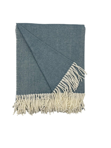 50% Cotton 50% Acrylic Adirondack Herringbone Woven Throw - Blue White Herringbone Throw - Baltic Blue