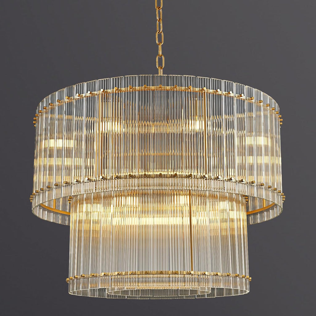 37" Modern Gold Round Chandelier, 3-Tier 16-Light Water Ripple Crystal Glass Chandeliers, for Living Room, Foyer, High Ceiling Staircase, Dining Room, Luxury Adjustable Hanging Chandelier A119-B0DNJKTHMP