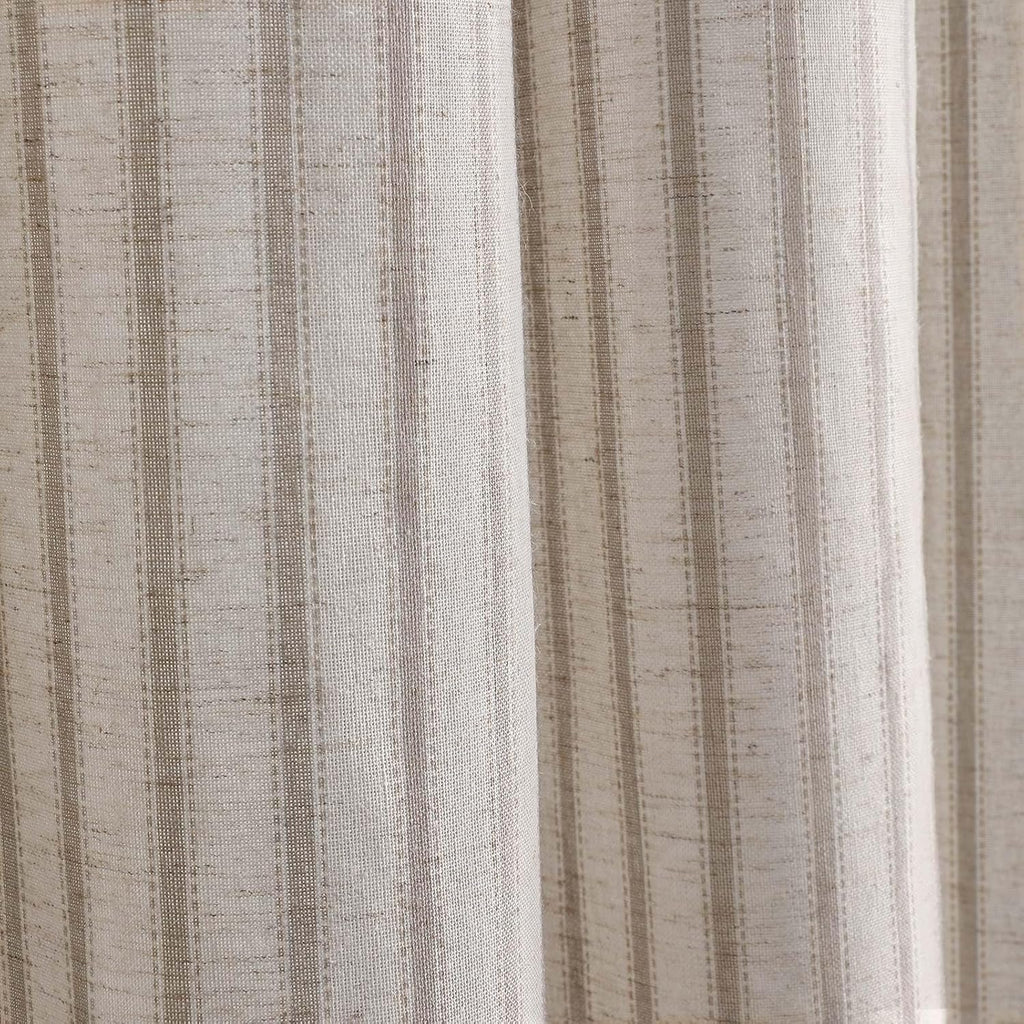 Farmhouse Striped Shower Curtain Taupe Vintage Linen Curtain 72"W X 72"L | Striped Shower Curtains with Linen Texture