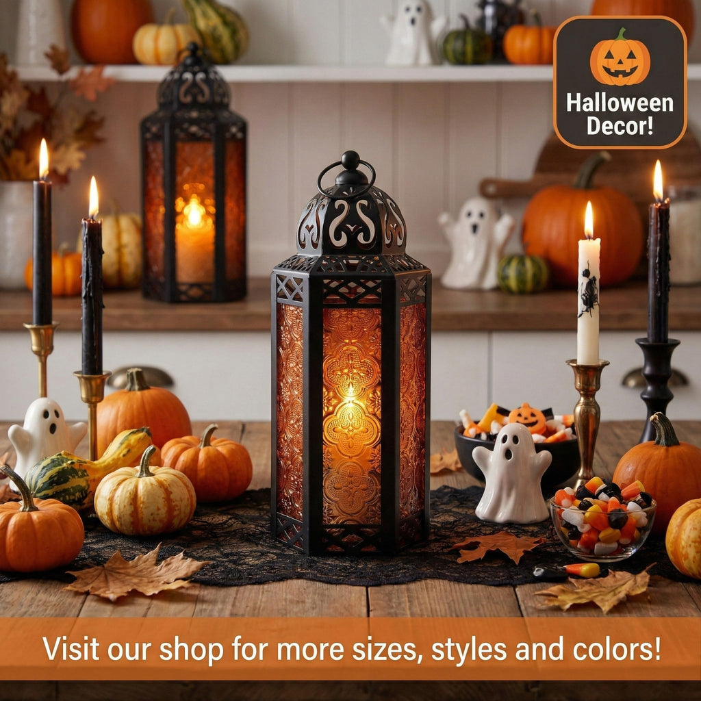 Decorative Indoor Moroccan Candle Holder, Amber, M