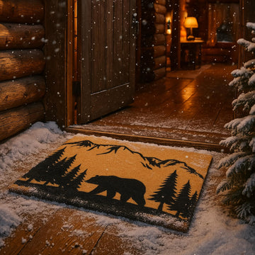 2x3 ft Rustic Black Bear Coir Door Mat, Heavy Duty Rubber Backing