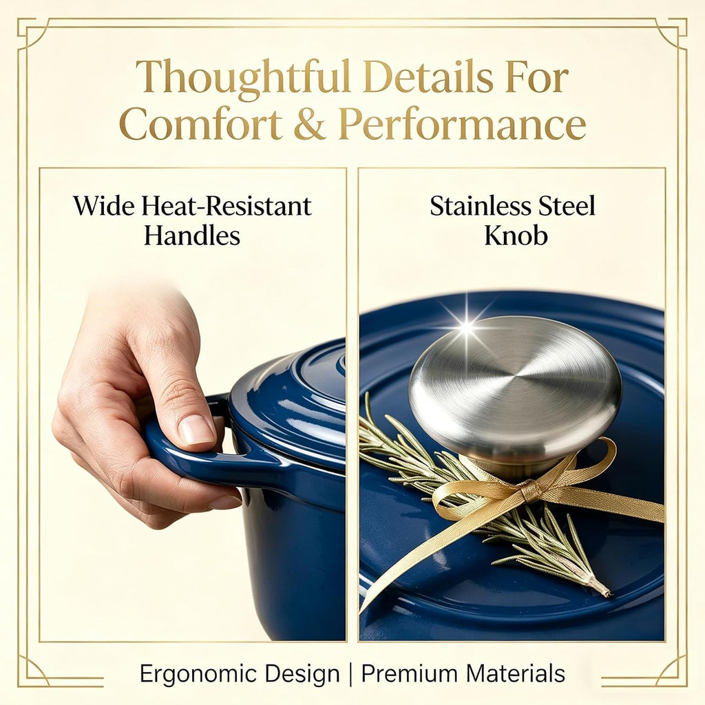 5-Piece Navy Blue Enameled Cast Iron Cookware Set | Includes 8" frying pan, 10" skillet, 2.8QT and 3.5QT Dutch ovens