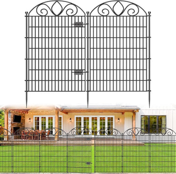 10 Panels No Dig Tall Garden Fence with Gate - 48" H X 26.25' L Rustproof Metal Dog Fence Outdoor for Yard