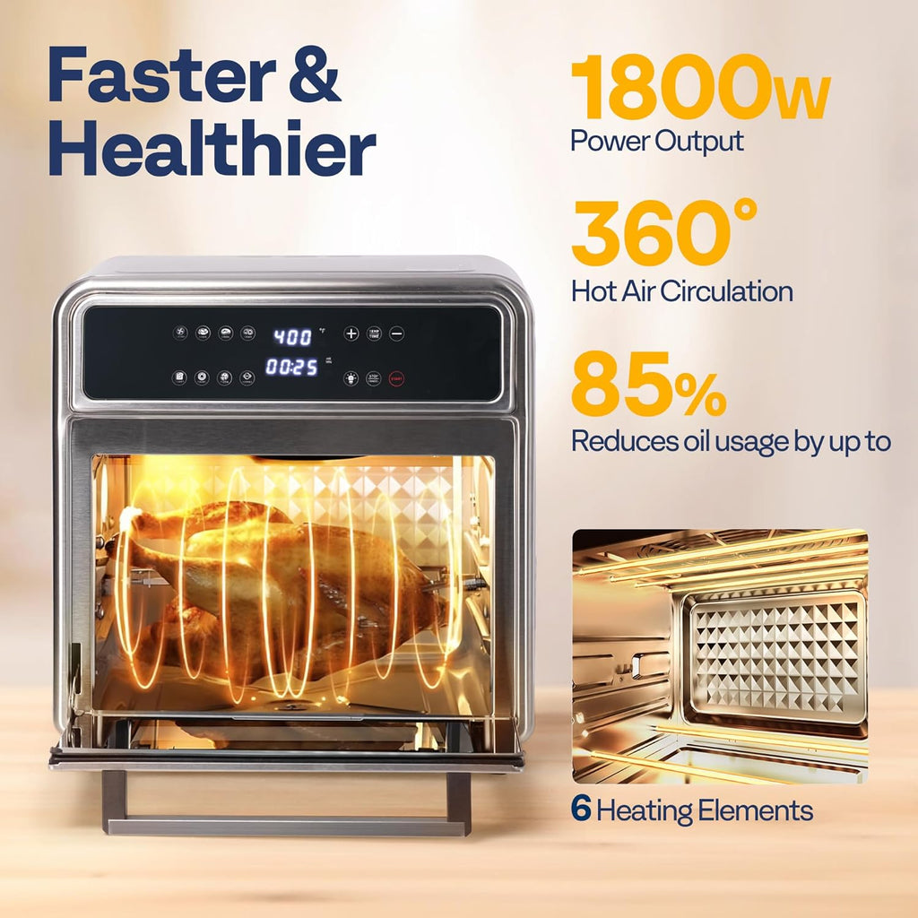 21 Qt Air Fryer Toaster Oven Combo, 8-in-1 Convection Oven Countertop with Rotisserie and Dehydrator, Stainless Steel