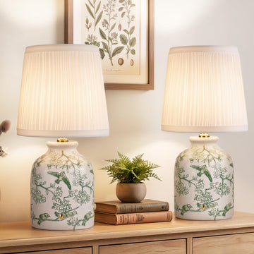 Rechargeable Cordless Small Ceramic Table Lamps Set of 2, Green