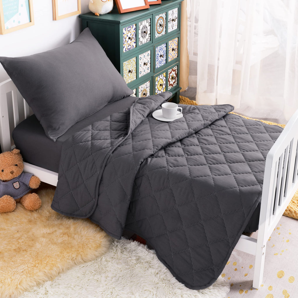 Toddler Microfiber Bedding Set, 4 Piece, Dark Grey